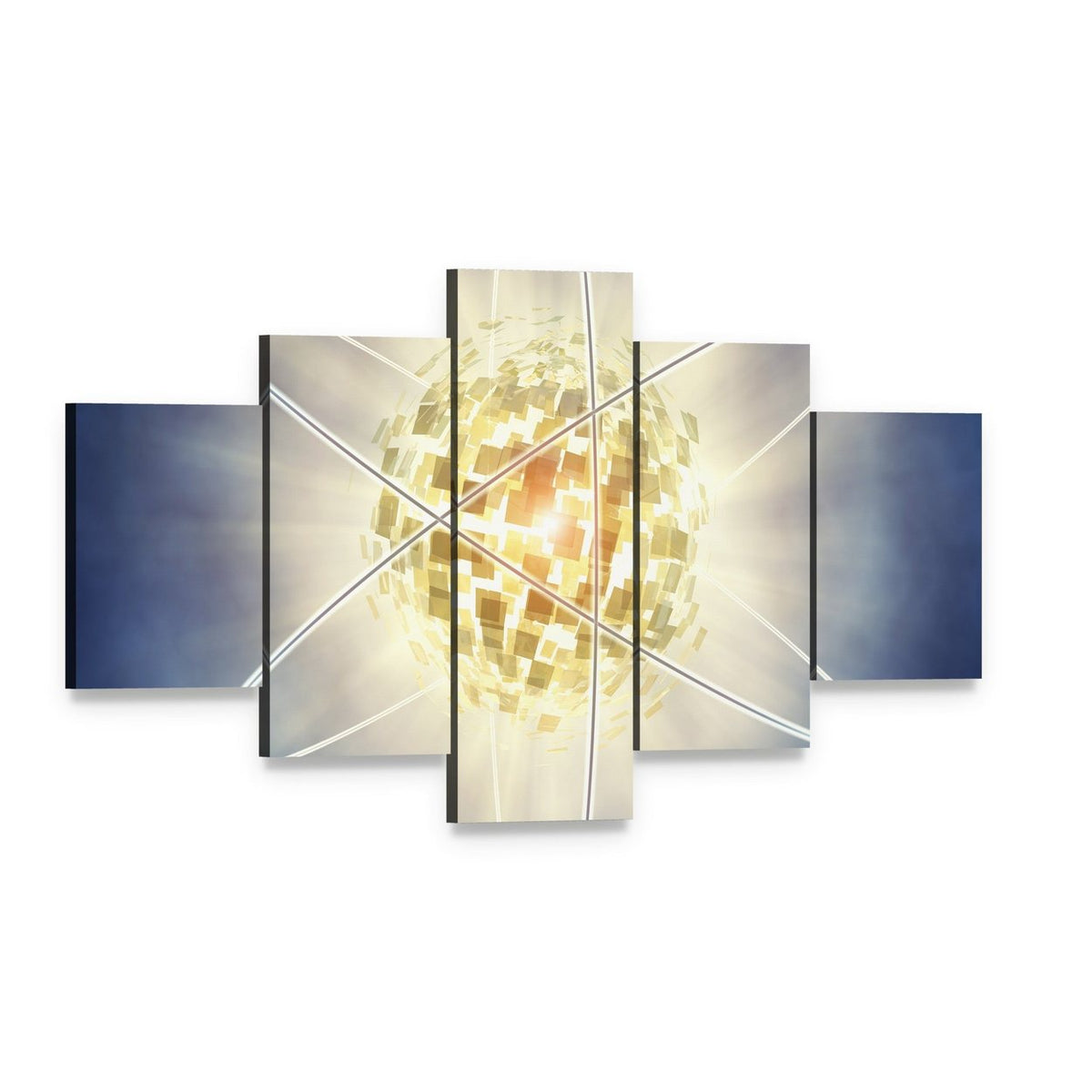 Nuclear Fission Concept Canvas Wall Art, 5 panel 5 Star layout gallery wrapped canvas set, angled product view