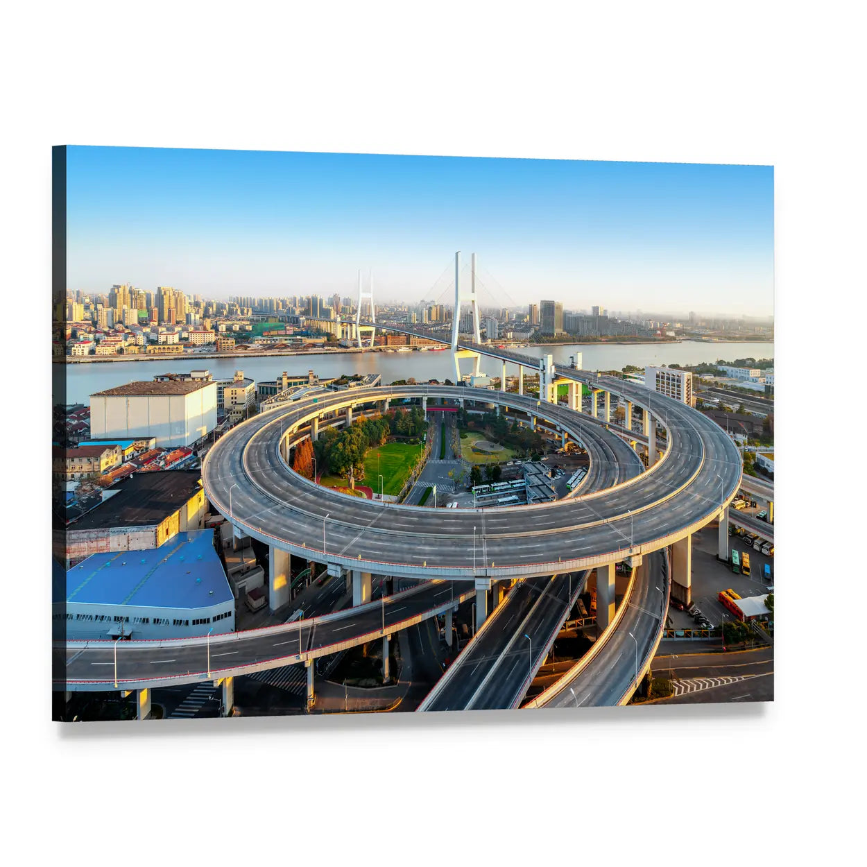 Nanpu Bridge Aerial Interchange View Canvas Wall Art, single panel gallery wrapped canvas, angled product view