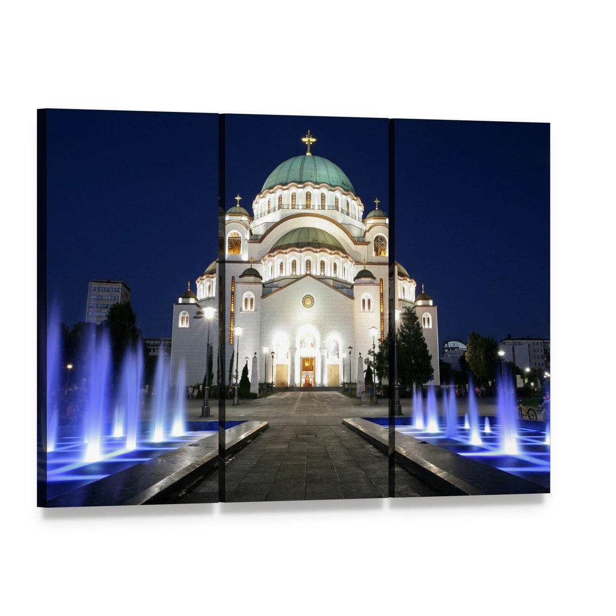 Saint Sava at Evening Canvas Wall Art, 3 panel 3 Horizontal layout gallery wrapped canvas set, angled product view
