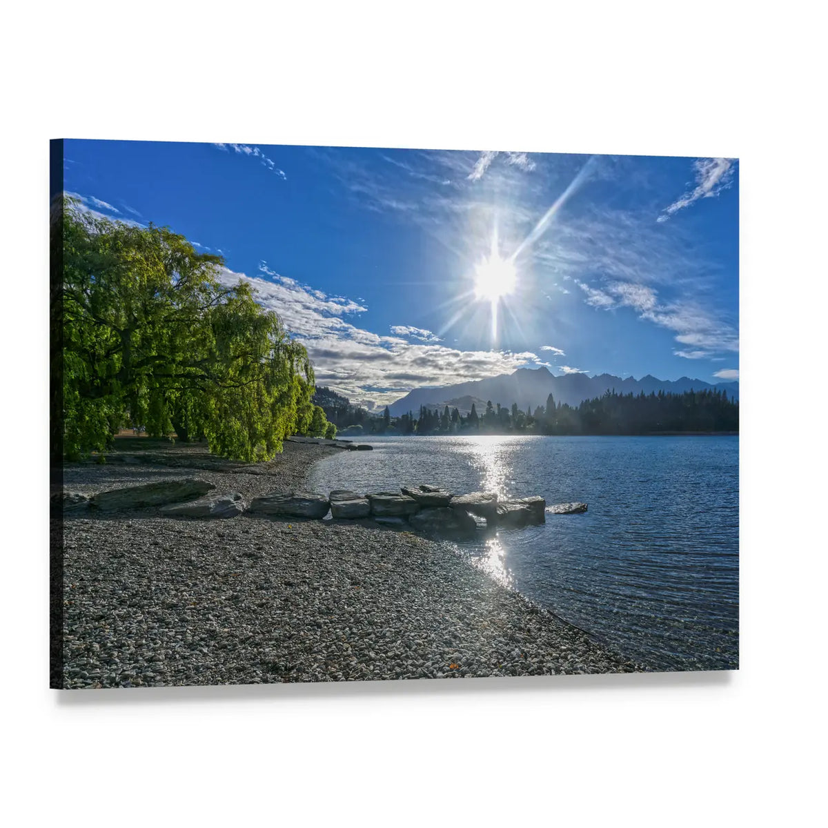 Lake Wakatipu at Sunrise Canvas Wall Art, single panel gallery wrapped canvas, angled product view