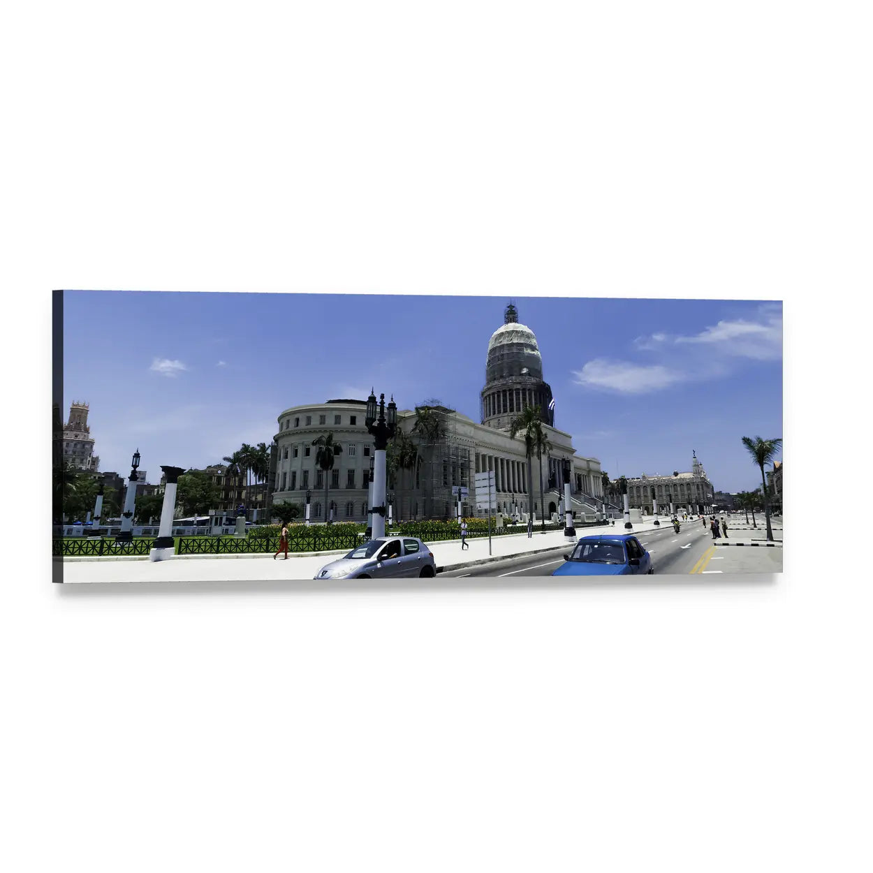 El Capitolio in Havana Panoramic Canvas Wall Art, single panel gallery wrapped canvas, angled product view