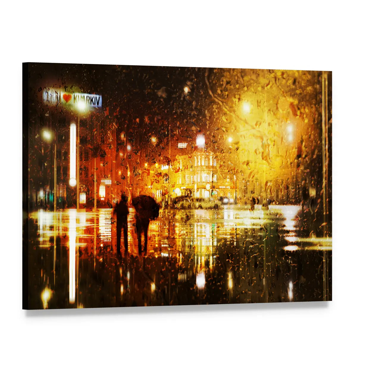 The Couple At The Rain In The City Canvas Wall Art, single panel gallery wrapped canvas, angled product view