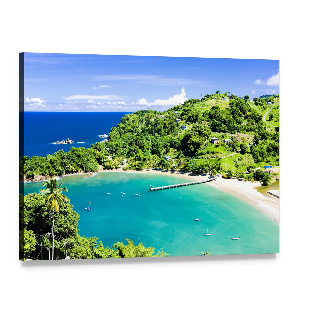 Parlatuvier Bay Tropical Seascape Canvas Wall Art, single panel gallery wrapped canvas, angled product view