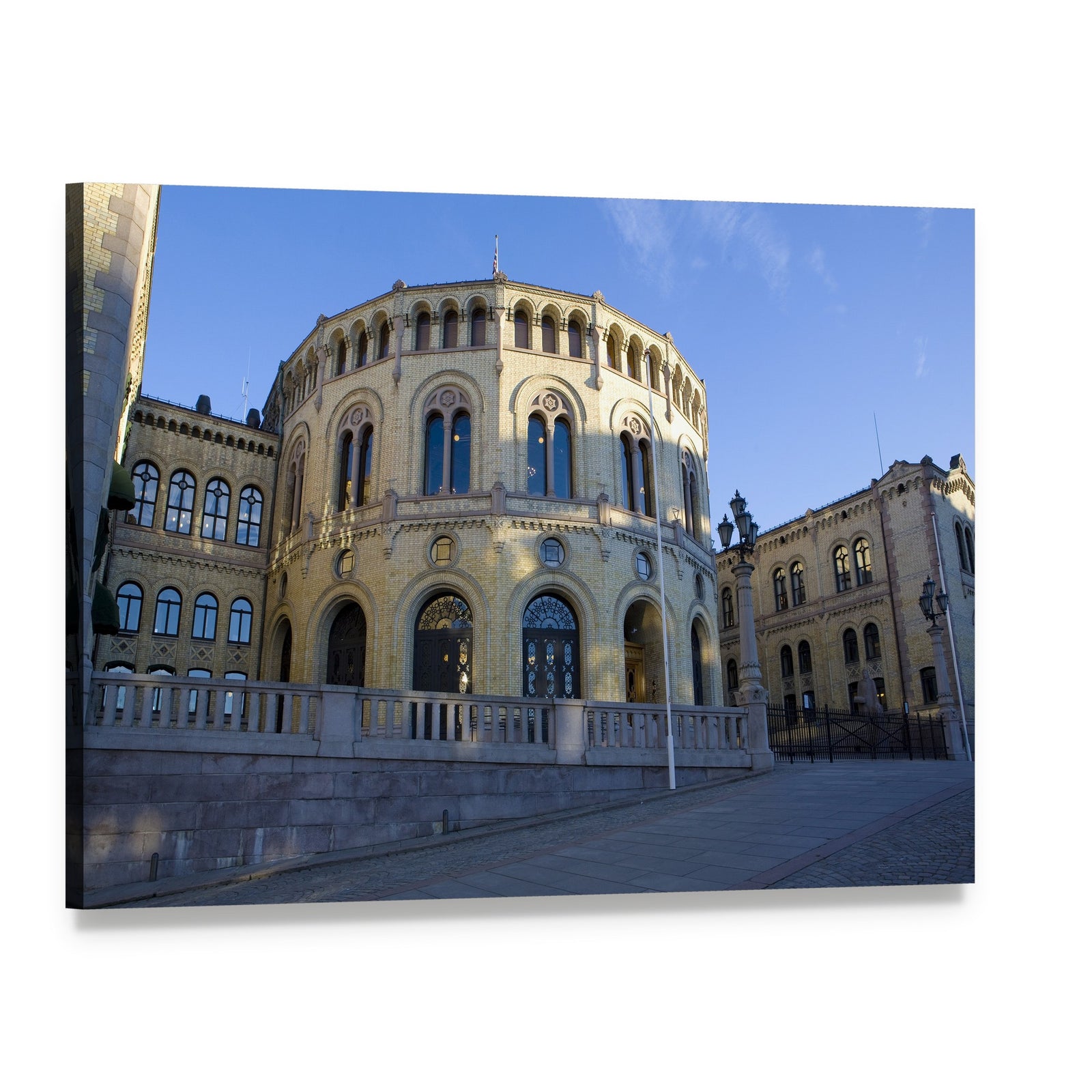 Stortinget Parliament Facade, Oslo Canvas Wall Art, single panel gallery wrapped canvas, angled product view