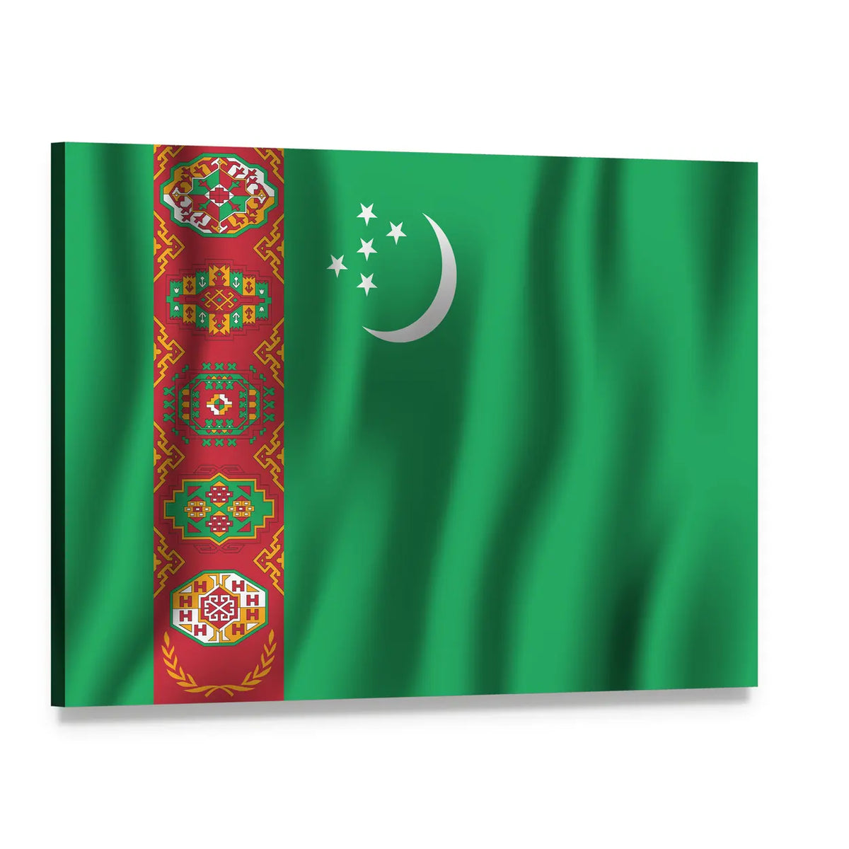 Turkmenistan Waving Flag Canvas Wall Art, single panel gallery wrapped canvas, angled product view