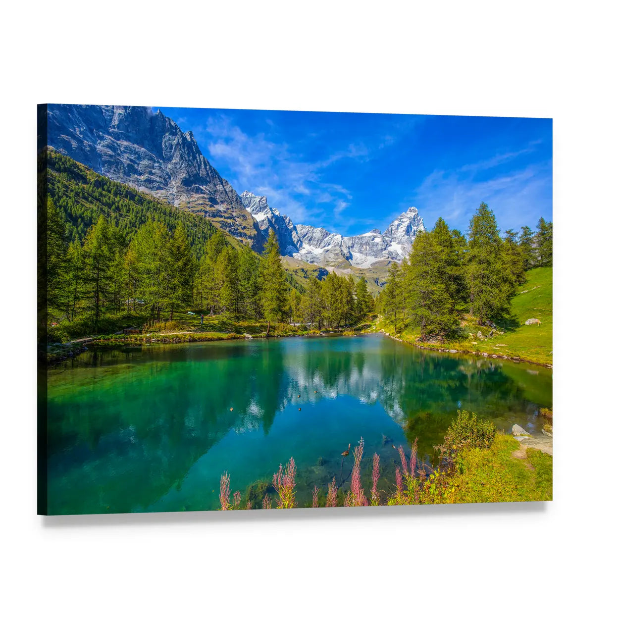 Blue Lake and Mount Matterhorn View Canvas Wall Art, single panel gallery wrapped canvas, angled product view