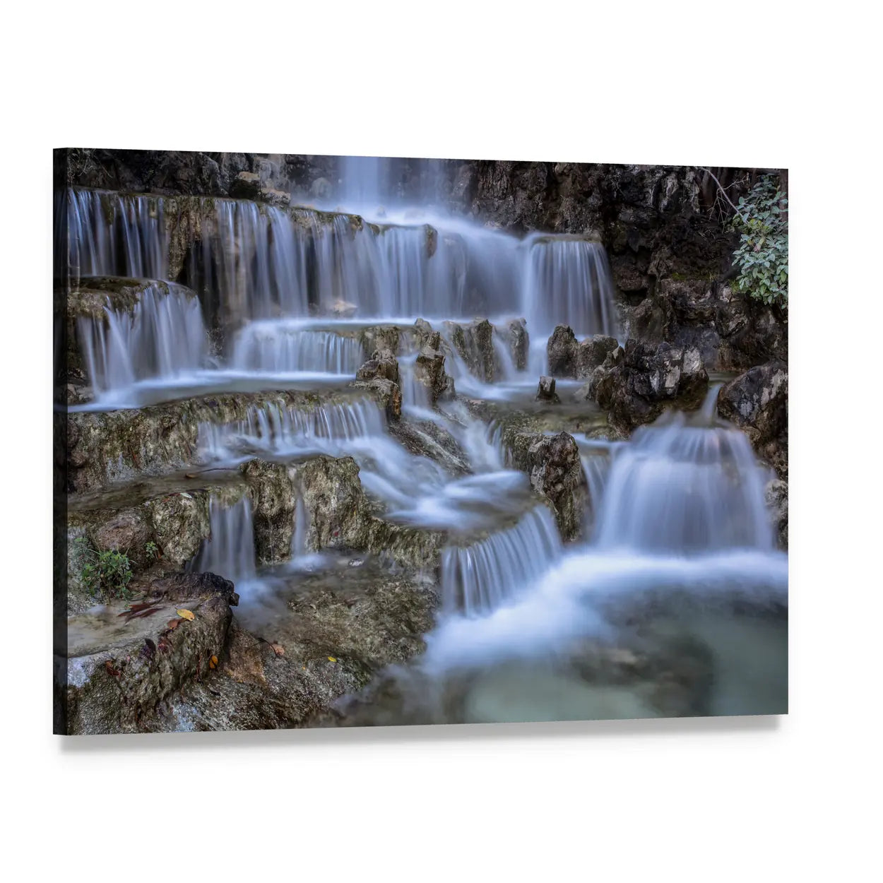 Park Waterfall with Long Exposure Canvas Wall Art, single panel gallery wrapped canvas, angled product view