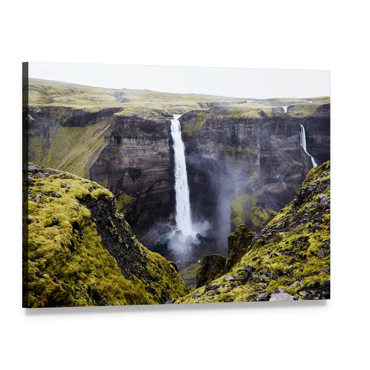 Haifoss Waterfall Over Mossy Canyon Canvas Wall Art, single panel gallery wrapped canvas, angled product view