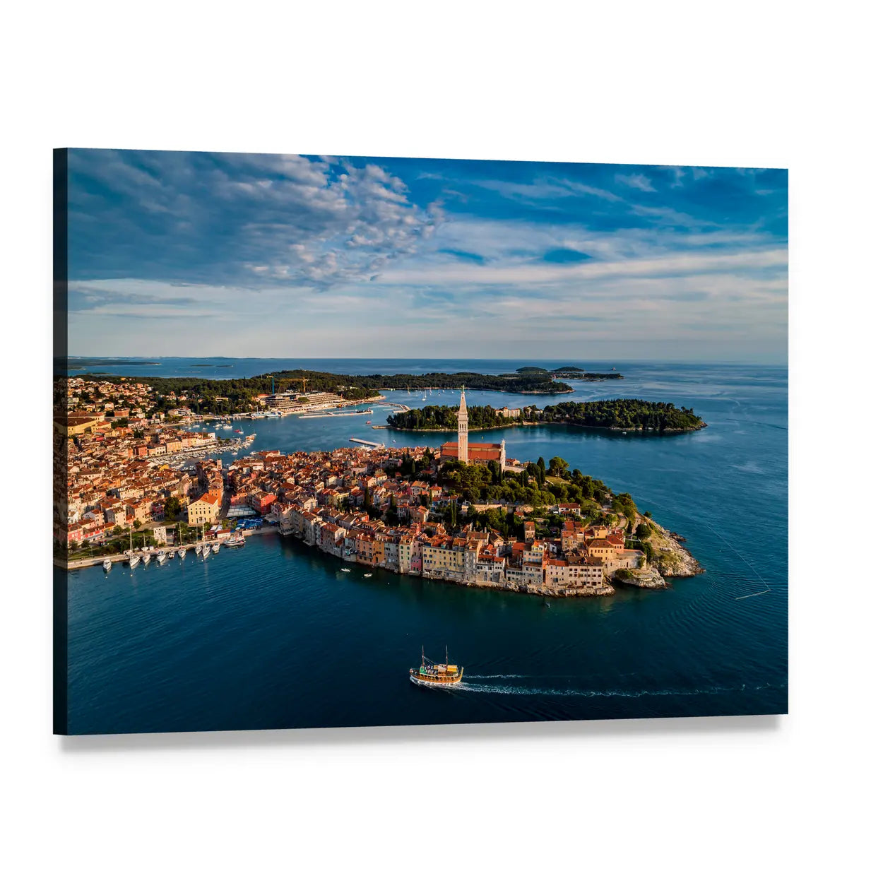 Rovinj Coastal Town at Sunset Canvas Wall Art, single panel gallery wrapped canvas, angled product view