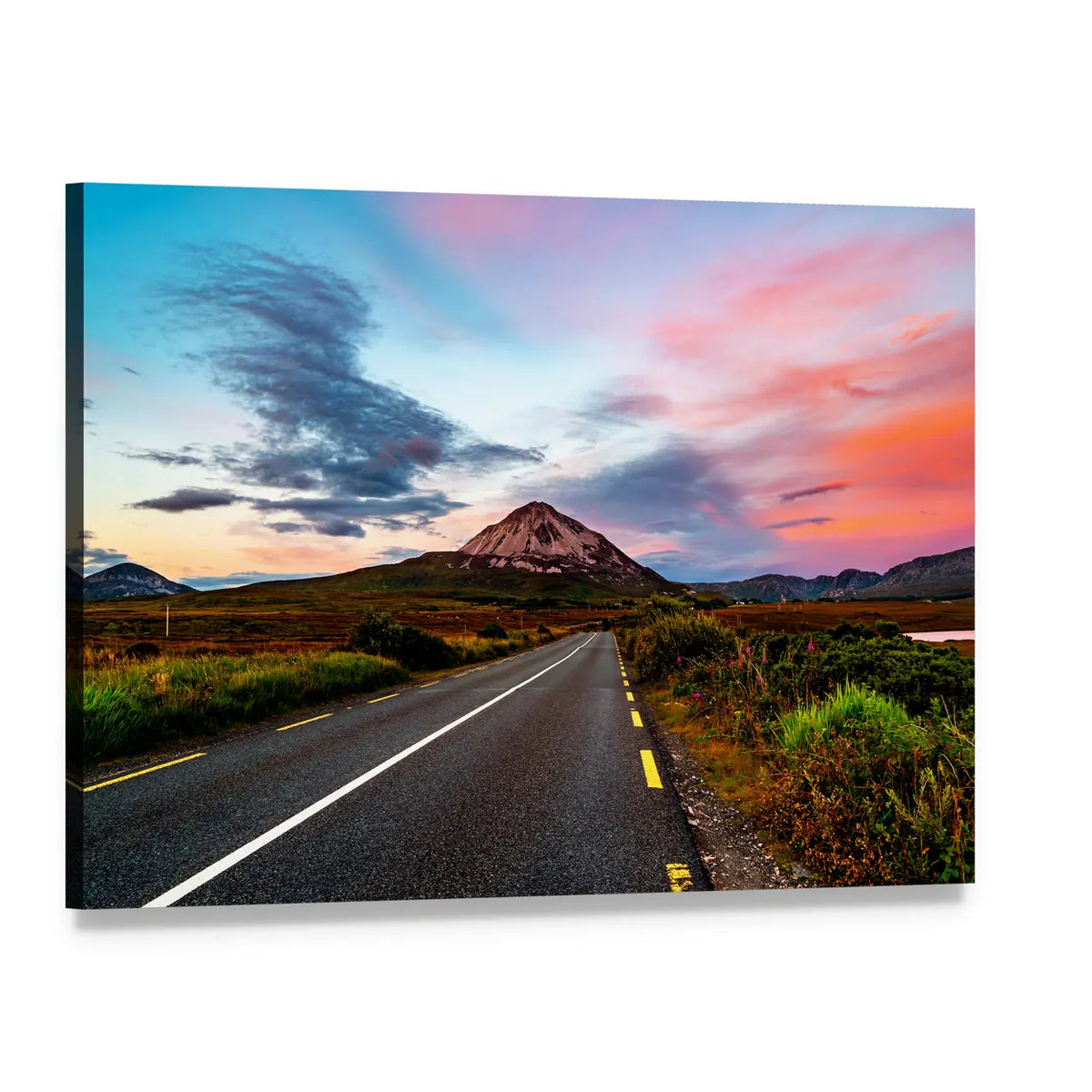 Mount Errigal at Sunset Canvas Wall Art, single panel gallery wrapped canvas, angled product view