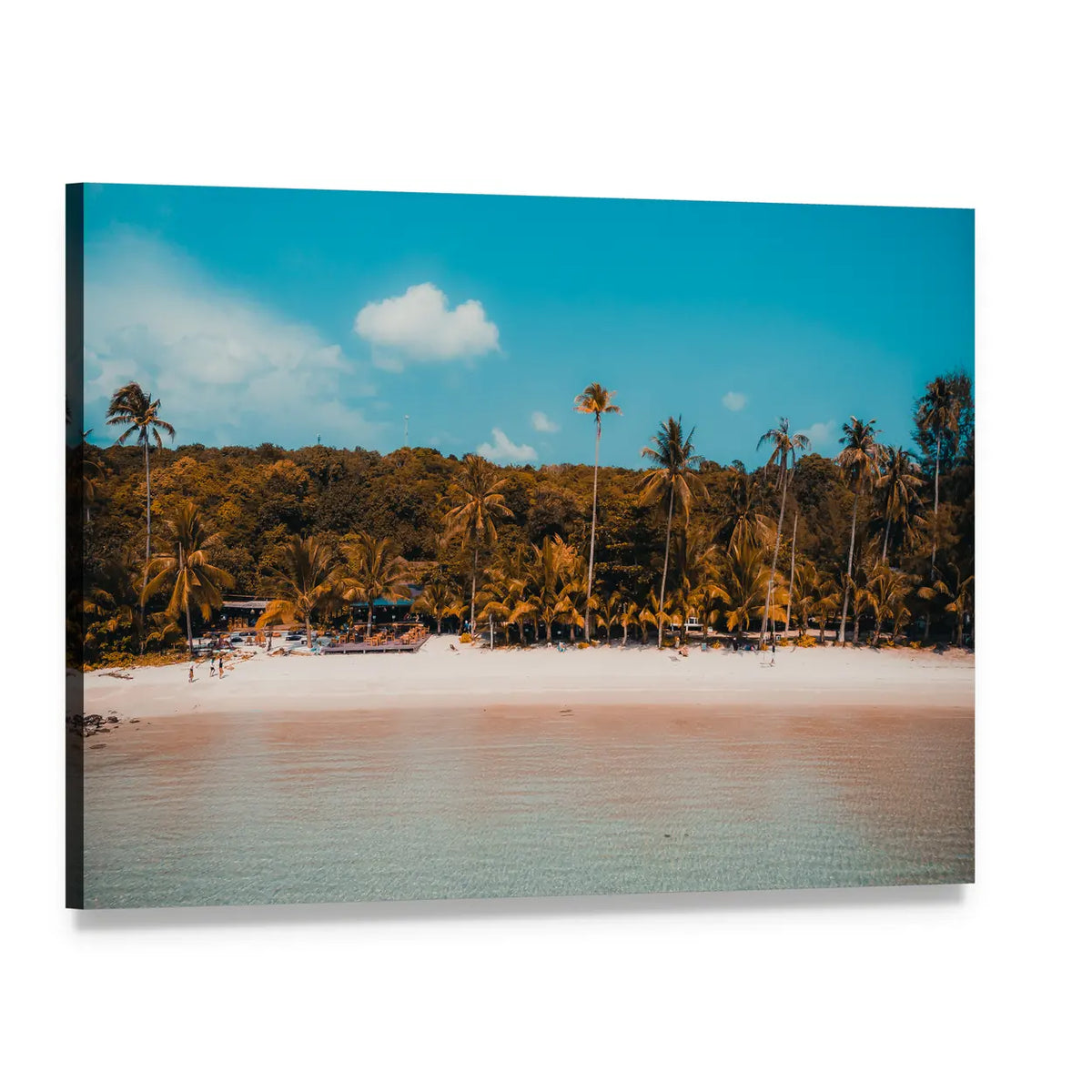 Tropical Beach with Palm Trees Canvas Wall Art, single panel gallery wrapped canvas, angled product view