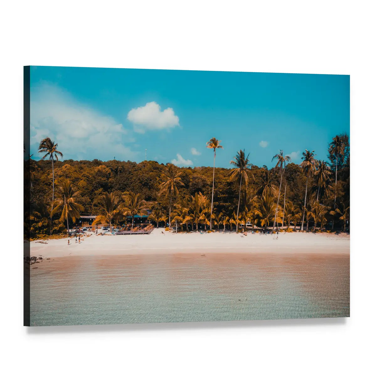Tropical Beach with Palm Trees Canvas Wall Art, single panel gallery wrapped canvas, angled product view