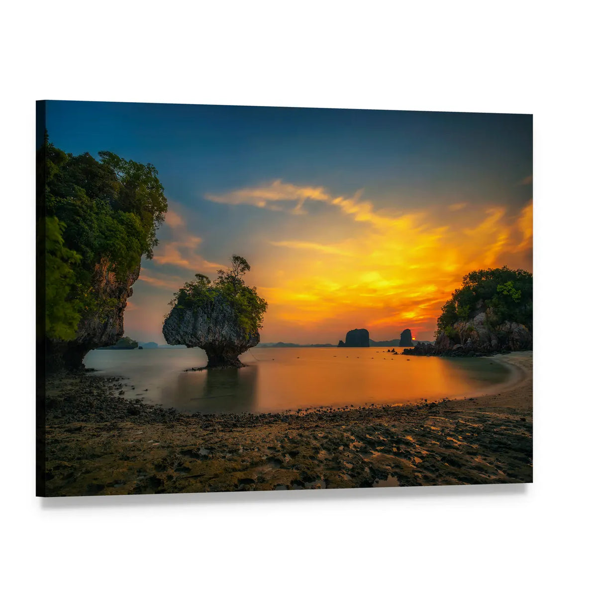 Ko Hong Island Sunset Over Rock Arches Canvas Wall Art, single panel gallery wrapped canvas, angled product view