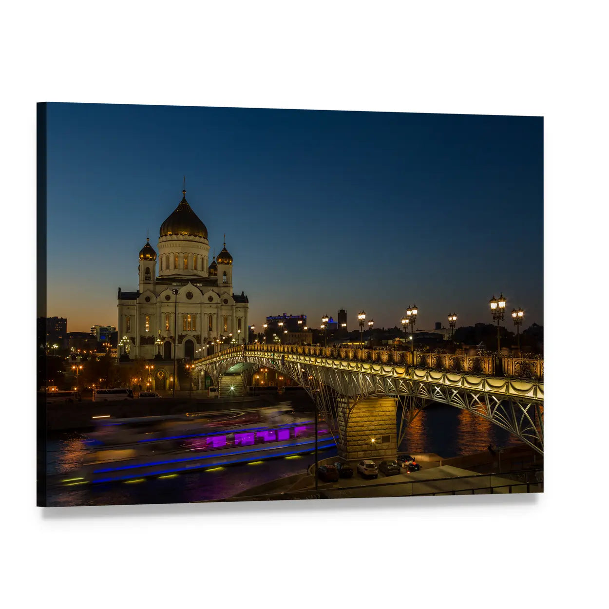Cathedral of Christ in Moscow at Dusk Canvas Wall Art, single panel gallery wrapped canvas, angled product view