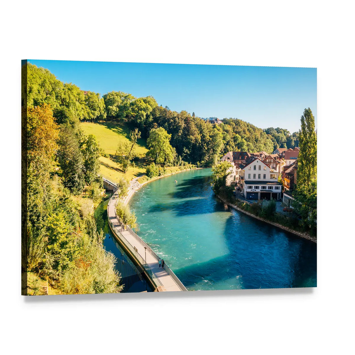 Turquoise River Through Old Town Canvas Wall Art, single panel gallery wrapped canvas, angled product view