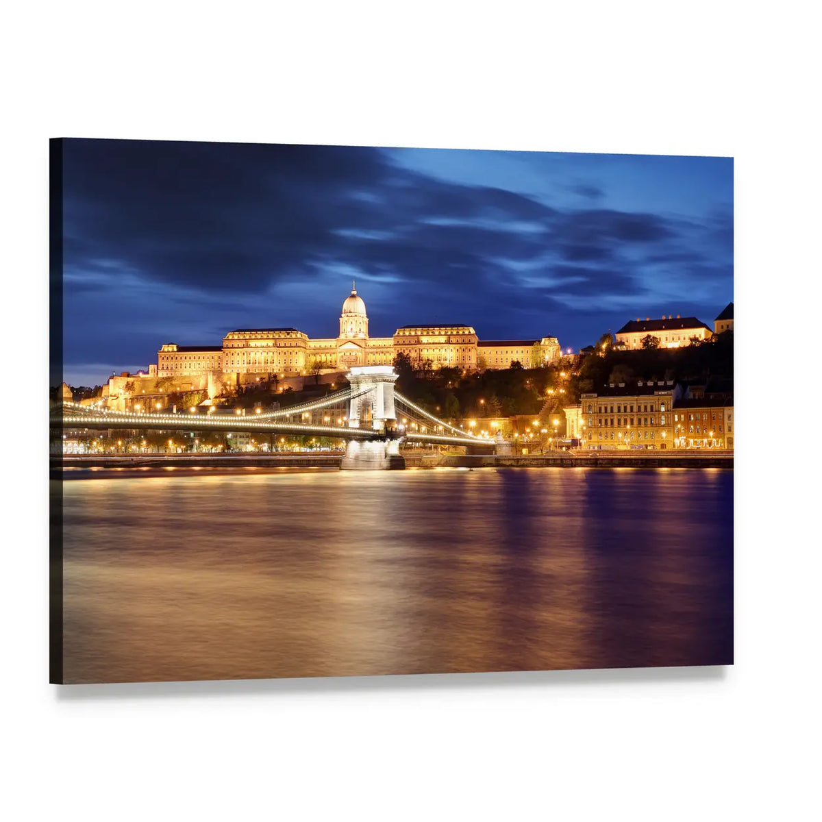 Chain Bridge in Budapest Canvas Wall Art, single panel gallery wrapped canvas, angled product view
