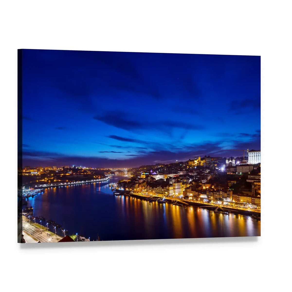 Town Coastline on the Douro River Canvas Wall Art, single panel gallery wrapped canvas, angled product view