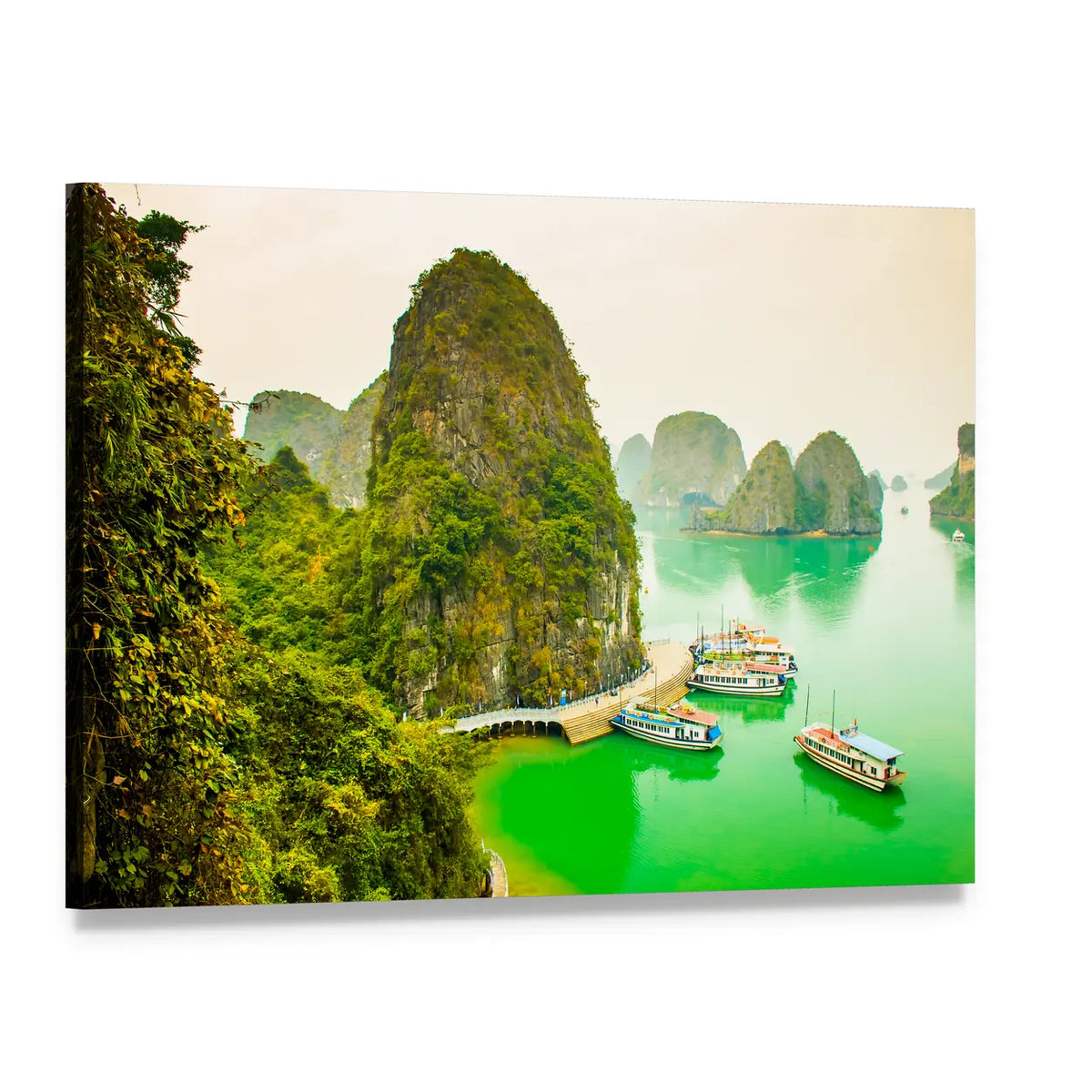 Cruise Ships Among Limestone Karsts Canvas Wall Art, single panel gallery wrapped canvas, angled product view