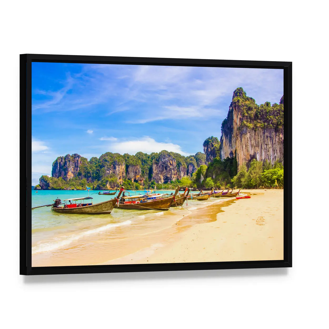 Paradise Railay Beach, Krabi Canvas Wall Art, framed canvas in a black floater frame, angled product view