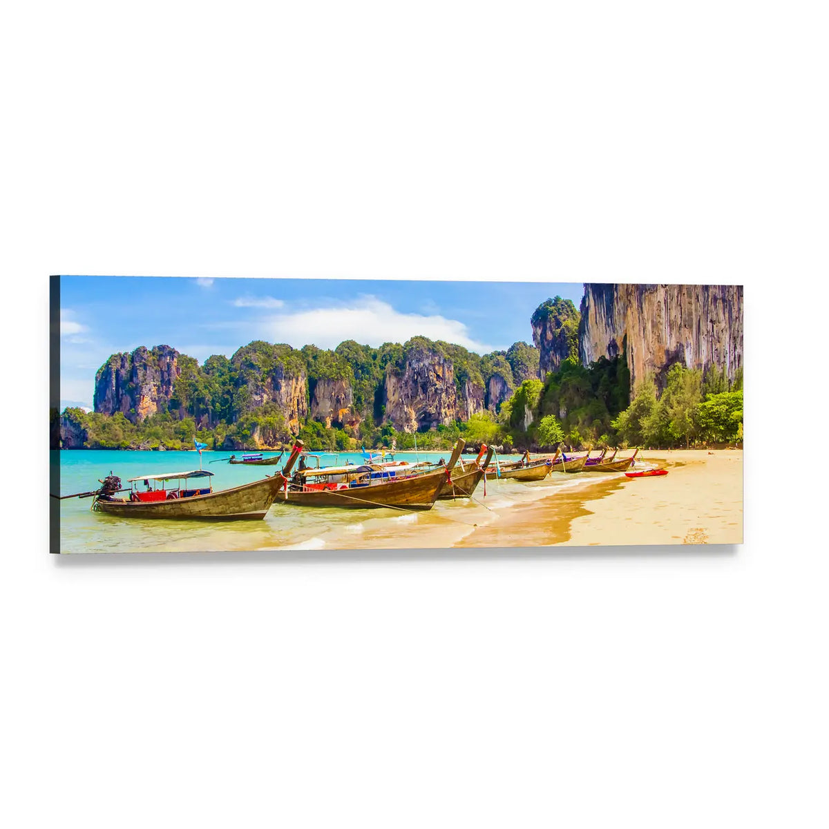 Railay Beach, Krabi Thailand Panoramic Canvas Wall Art, single panel gallery wrapped canvas, angled product view