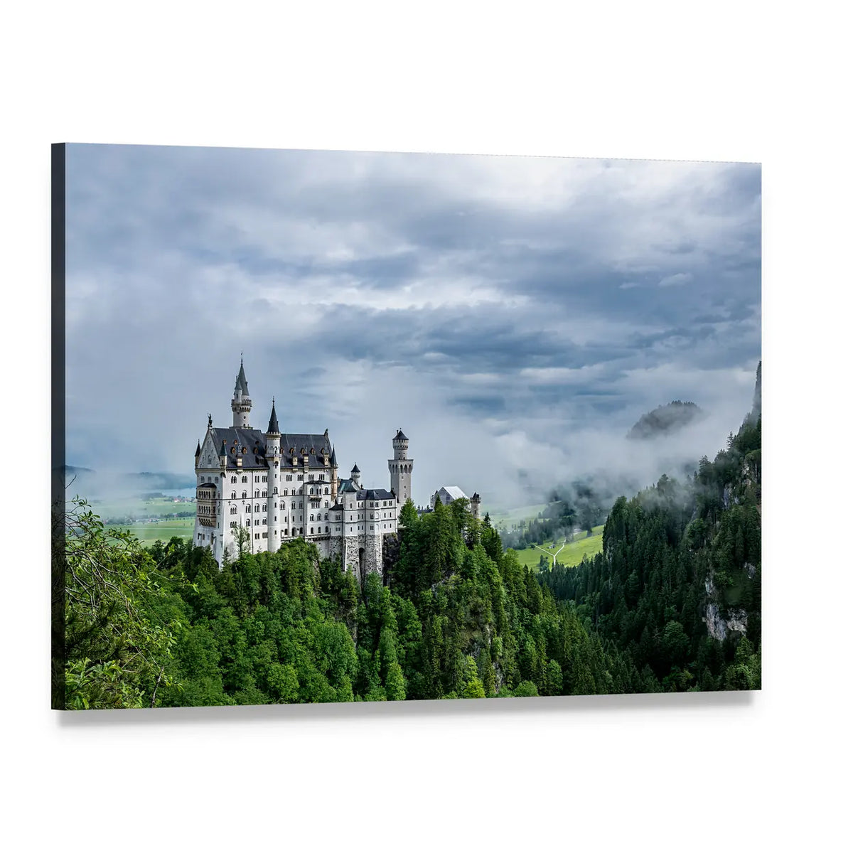 Neuschwanstein Castle on a Forested Hill Canvas Wall Art, single panel gallery wrapped canvas, angled product view