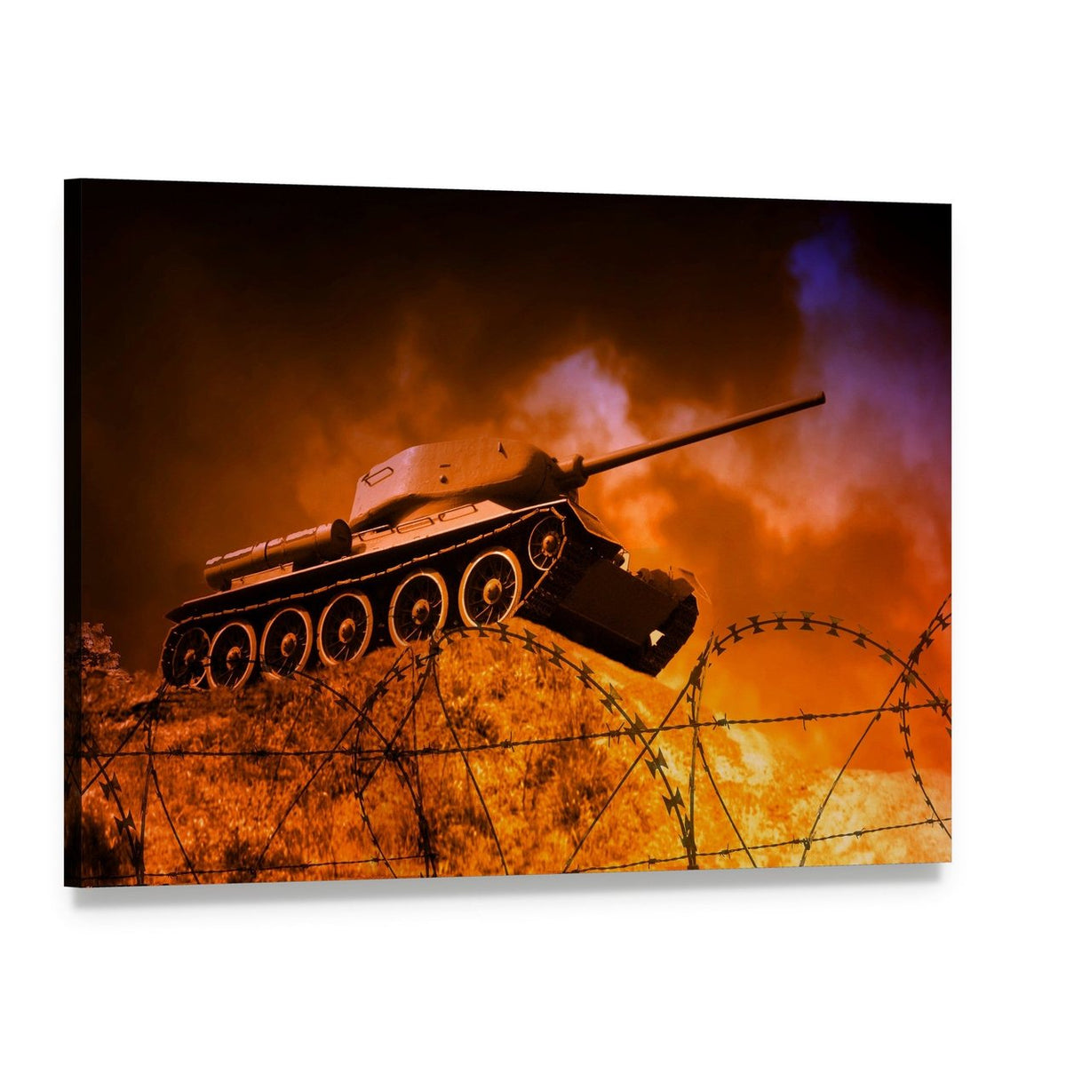 Soviet Tank on Battlefield Canvas Wall Art, single panel gallery wrapped canvas, angled product view
