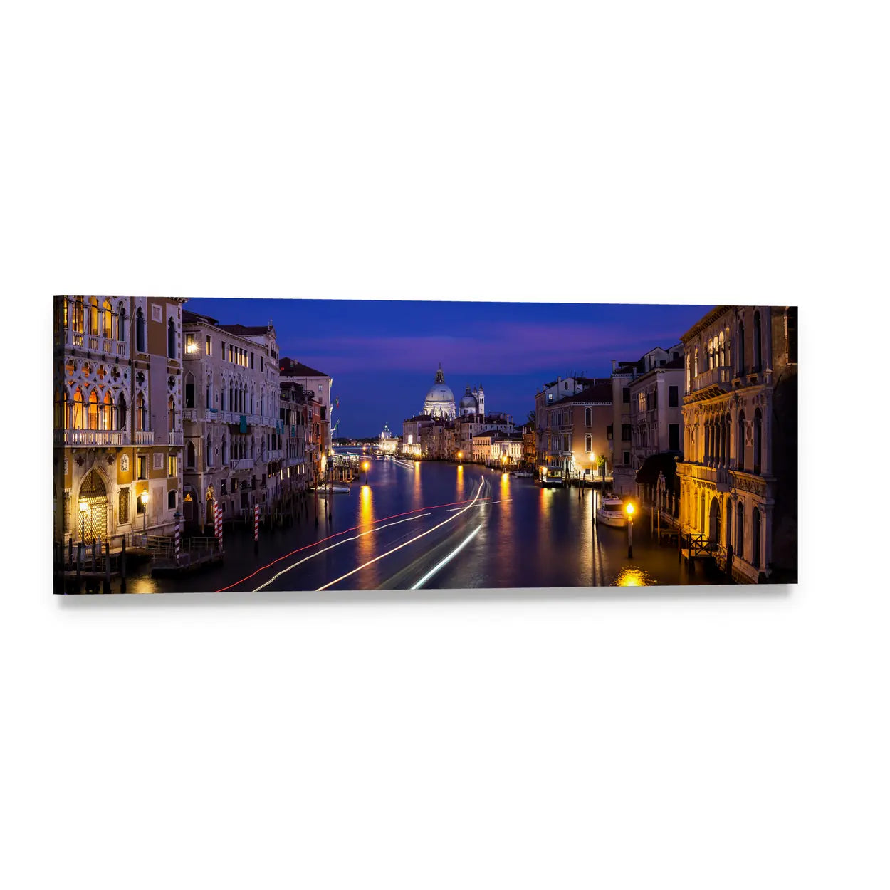 Grand Canal at Night Panoramic Canvas Wall Art, single panel gallery wrapped canvas, angled product view