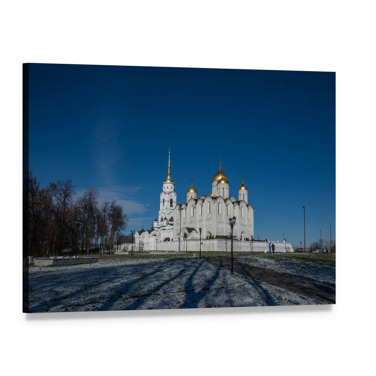 Snowy Cathedral with Golden Domes Canvas Wall Art, single panel gallery wrapped canvas, angled product view