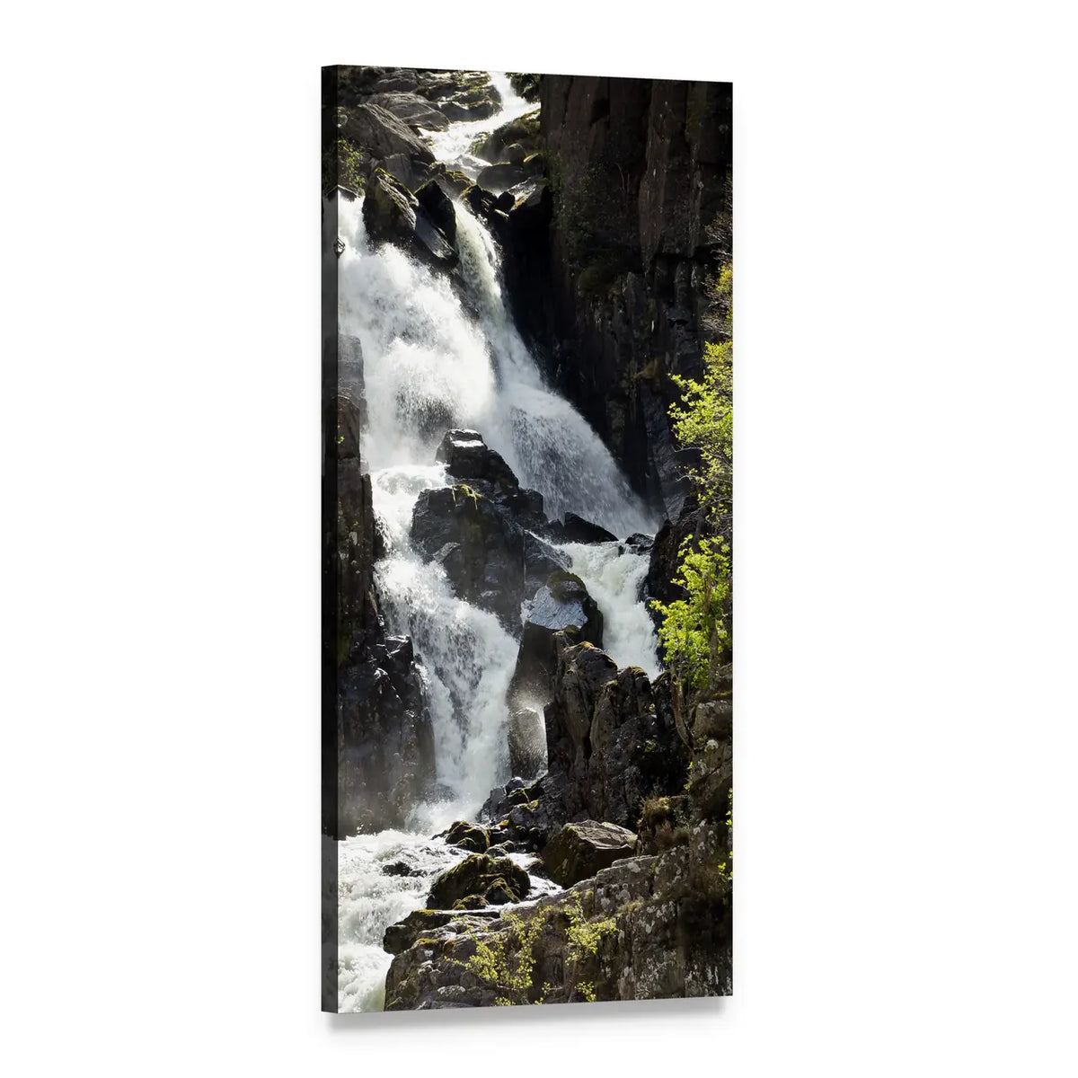 Lower Ogwen Waterfall Vertical Canvas Wall Art, 1 panel 1 Vertical layout gallery wrapped canvas set, angled product view