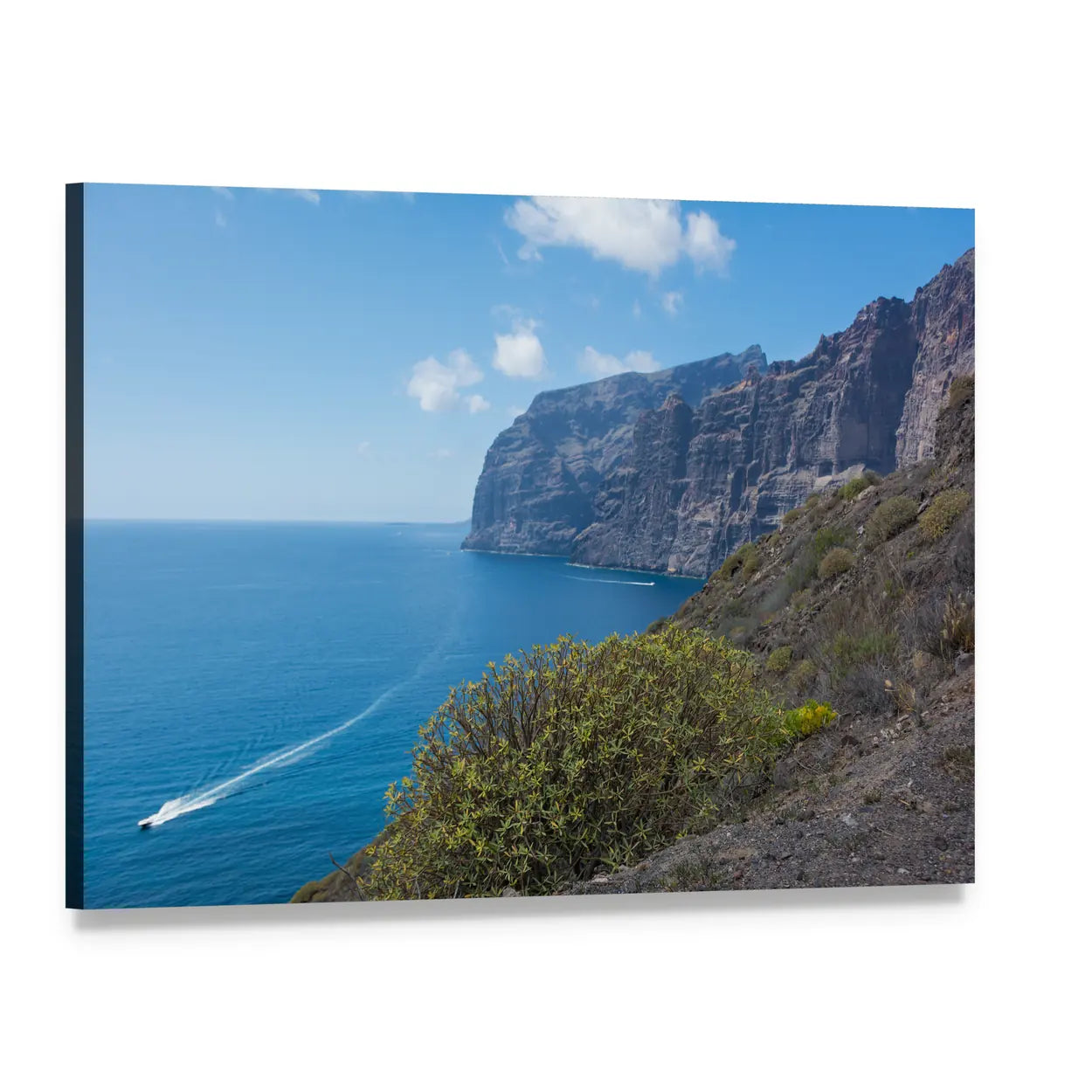 View of Los Gigantes Cliffs Canvas Wall Art, single panel gallery wrapped canvas, angled product view