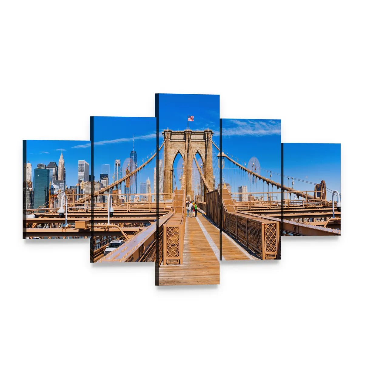 Lower Manhattan from Brooklyn Bridge Canvas Wall Art, 5 panel 5 Star layout gallery wrapped canvas set, angled product view