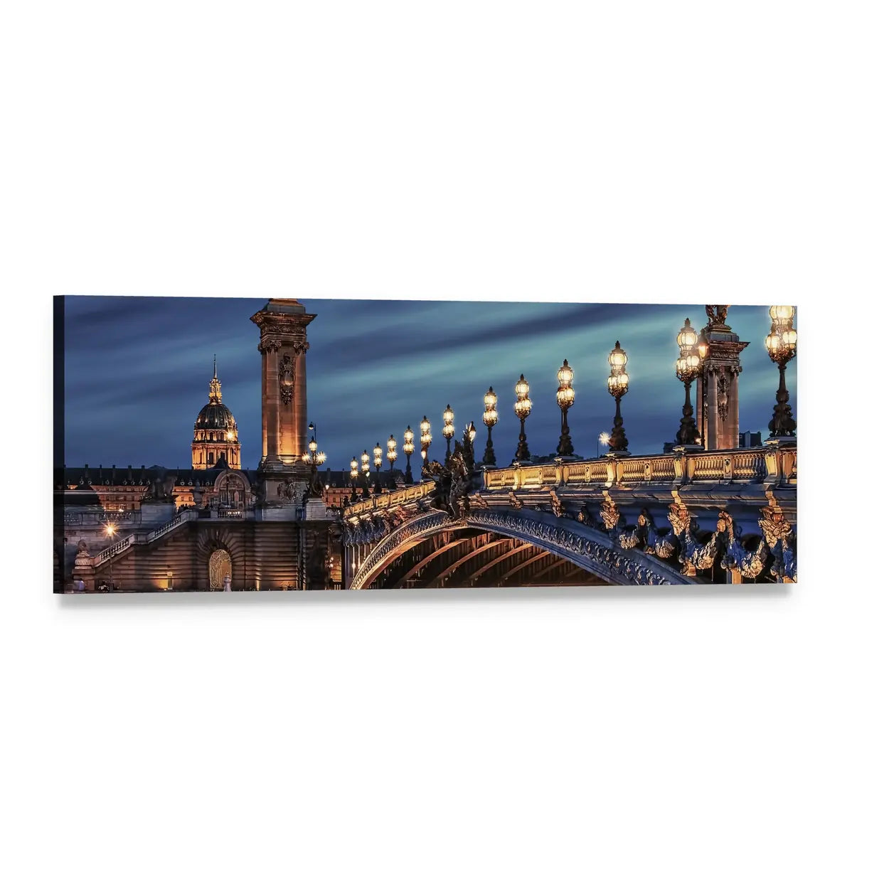 Pont Alexandre Iii Night View Panoramic Canvas Wall Art, single panel gallery wrapped canvas, angled product view
