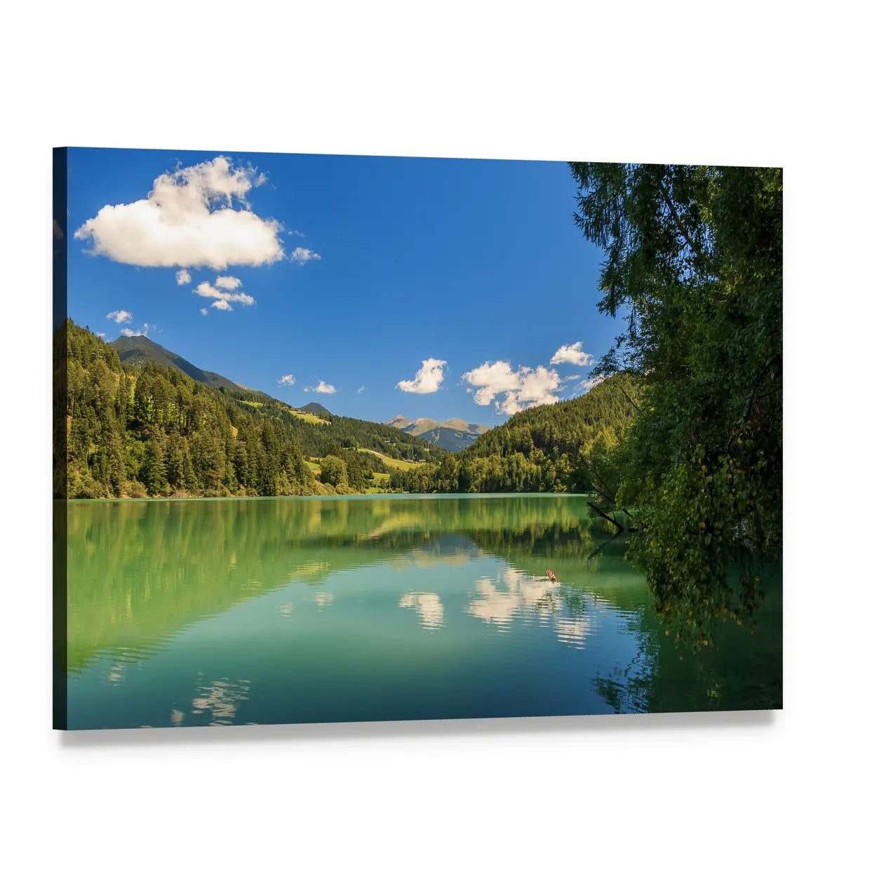 Lake Valdaora Mountain Reflections Canvas Wall Art, single panel gallery wrapped canvas, angled product view