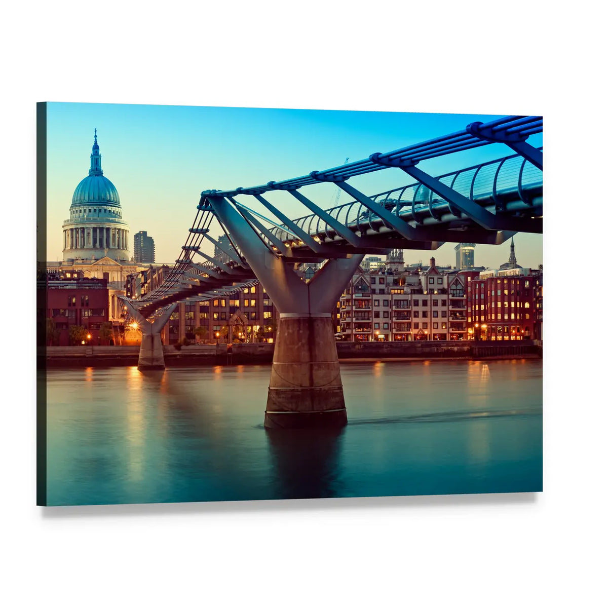 St Paul's Cathedral and Millennium Bridge Canvas Wall Art, single panel gallery wrapped canvas, angled product view