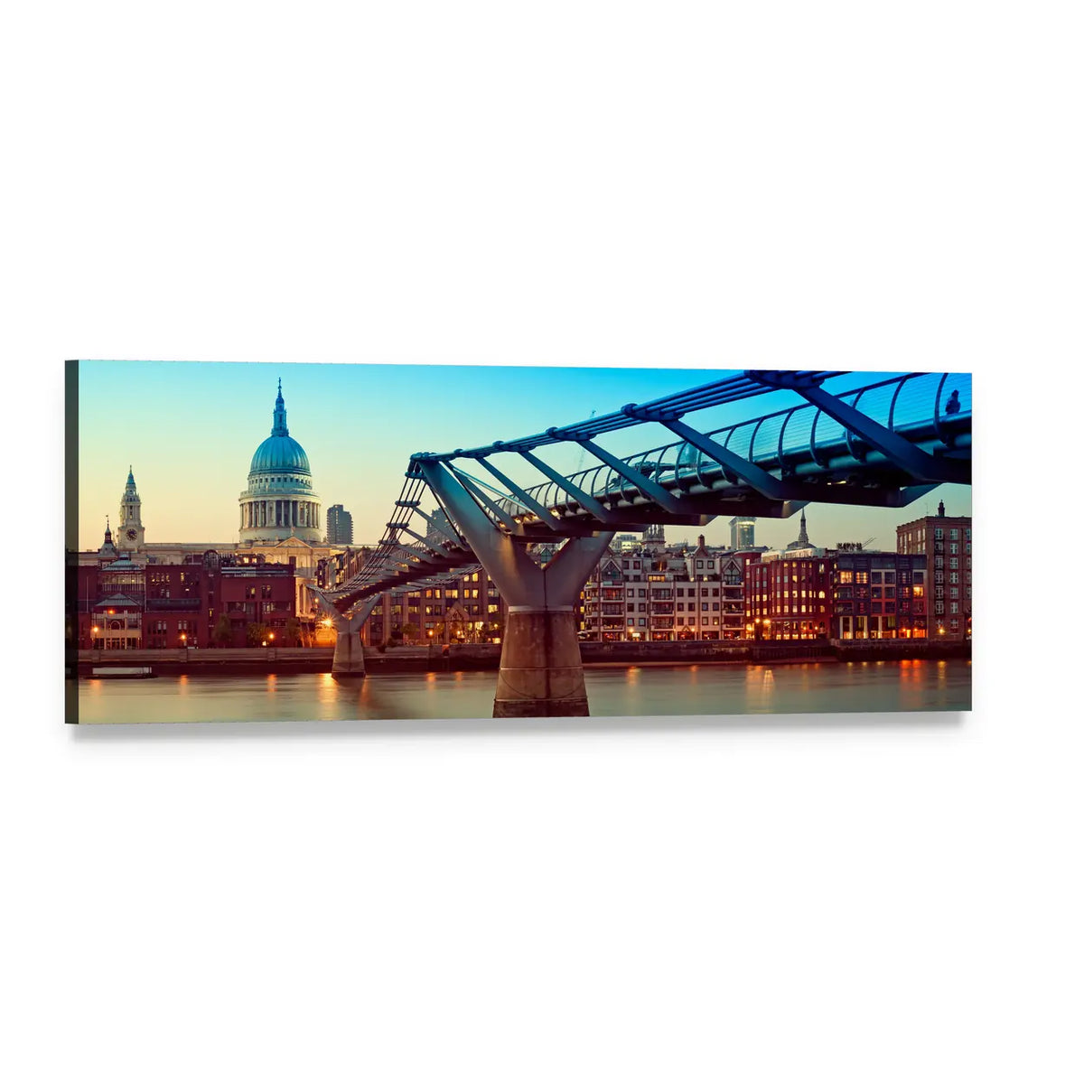 St Paul's Cathedral and Millennium Bridge Panoramic Canvas Wall Art, single panel gallery wrapped canvas, angled product view