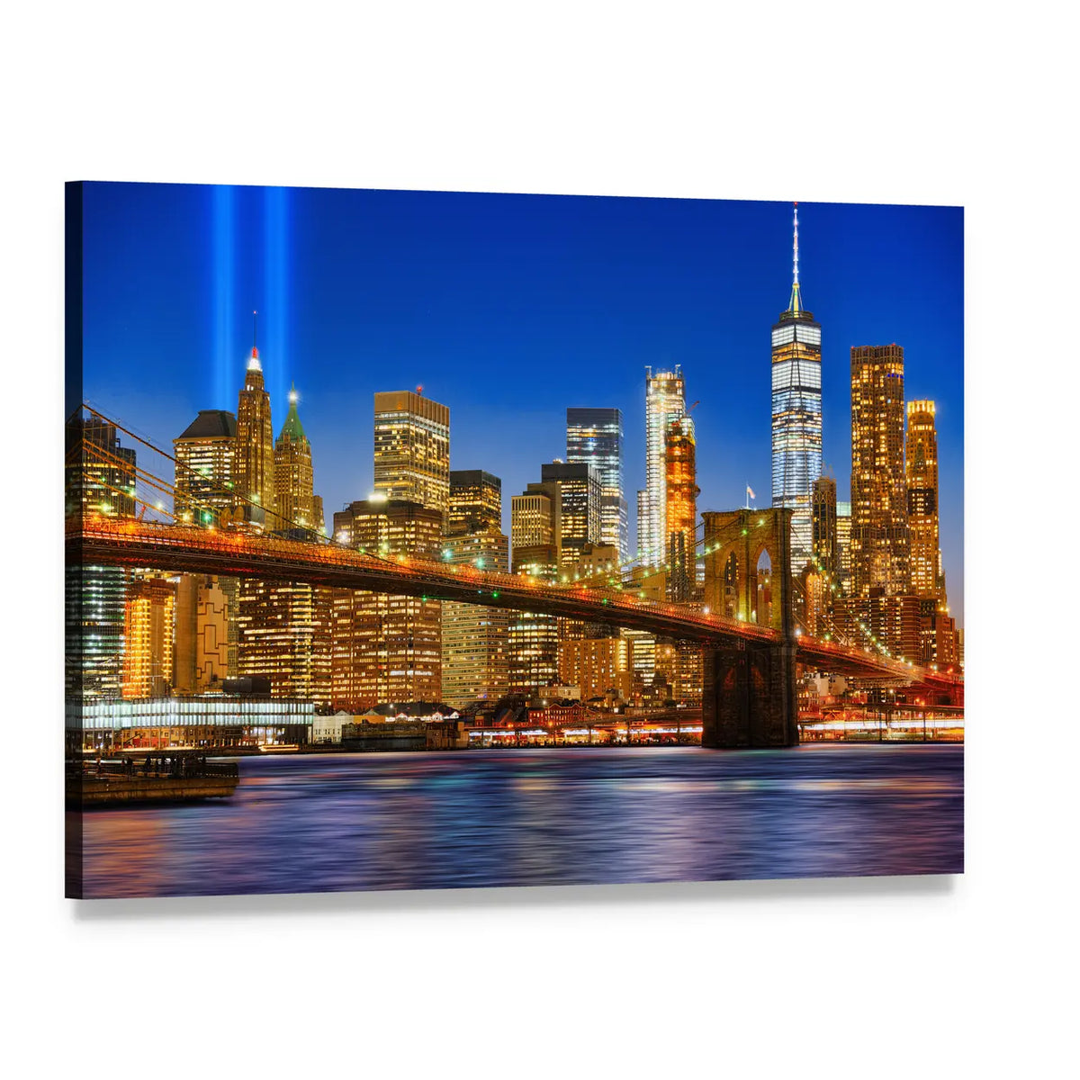 Brooklyn Bridge Night Skyline Canvas Wall Art, single panel gallery wrapped canvas, angled product view