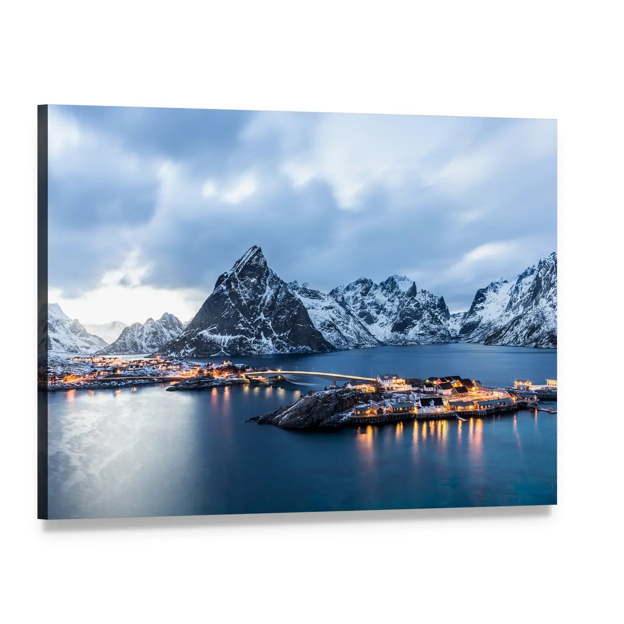 Norway Blue Hour Canvas Wall Art, single panel gallery wrapped canvas, angled product view