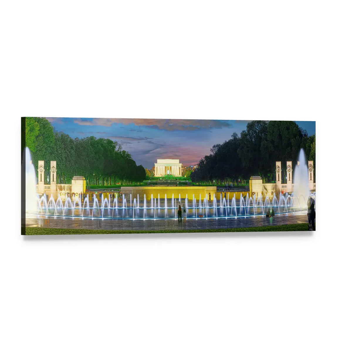 World War Ii Memorial at Dusk, Washington D.c. Panoramic Canvas Wall Art, single panel gallery wrapped canvas, angled product view