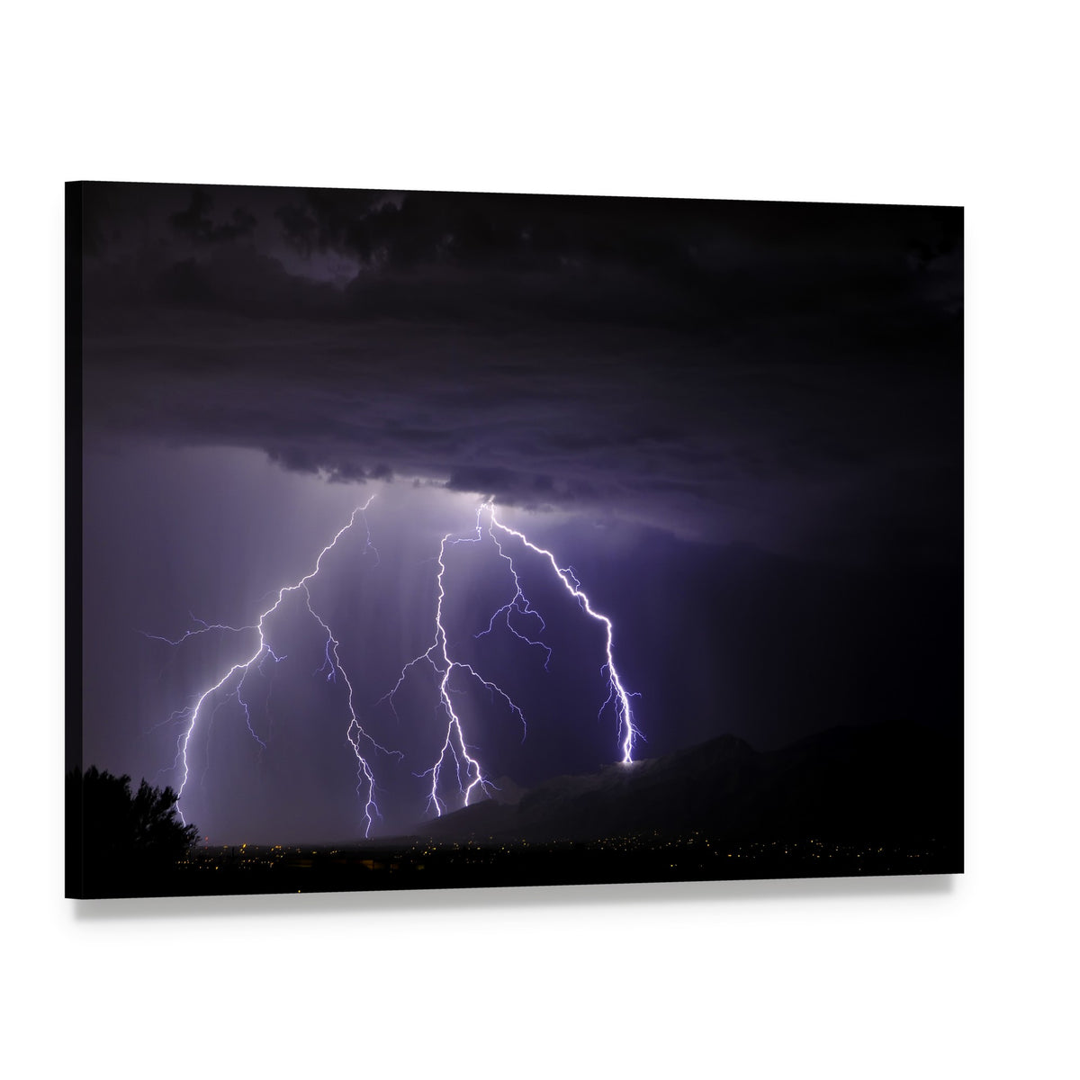 Lightning Over Tucson Valley Canvas Wall Art, single panel gallery wrapped canvas, angled product view