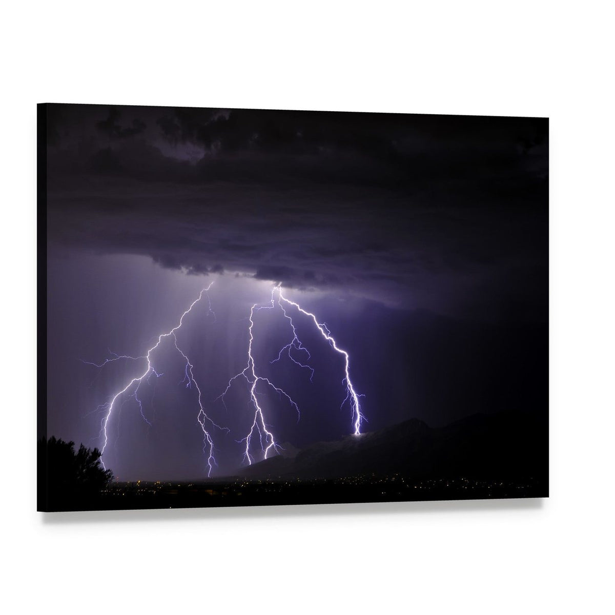 Lightning Over Tucson Valley Canvas Wall Art, single panel gallery wrapped canvas, angled product view