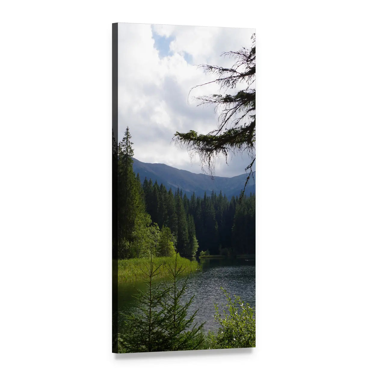 Mountain Lake in Slovakia Vertical Canvas Wall Art, 1 panel 1 Vertical layout gallery wrapped canvas set, angled product view