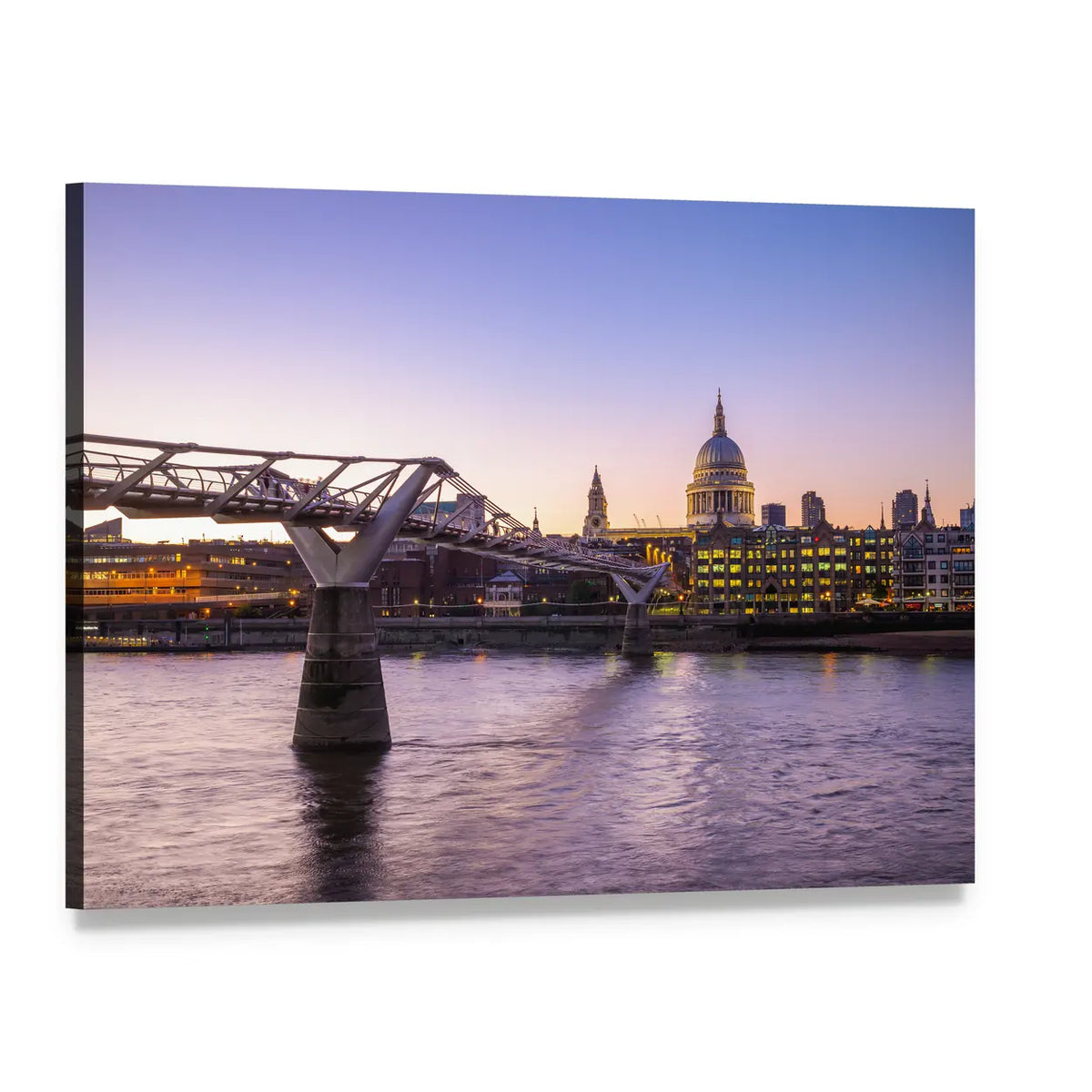 St Paul's Cathedral and Millennium Bridge at Twilight Canvas Wall Art, single panel gallery wrapped canvas, angled product view
