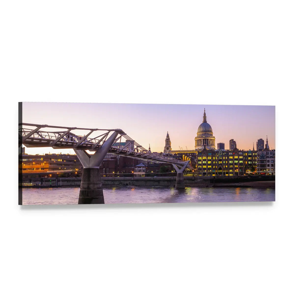 Millennium Bridge to St Paul's Cathedral at Dusk Panoramic Canvas Wall Art, single panel gallery wrapped canvas, angled product view