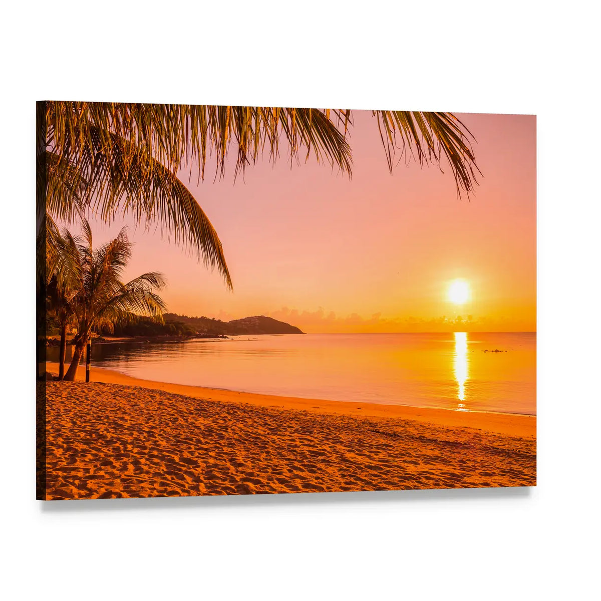 Beach at Sunrise Canvas Wall Art, single panel gallery wrapped canvas, angled product view