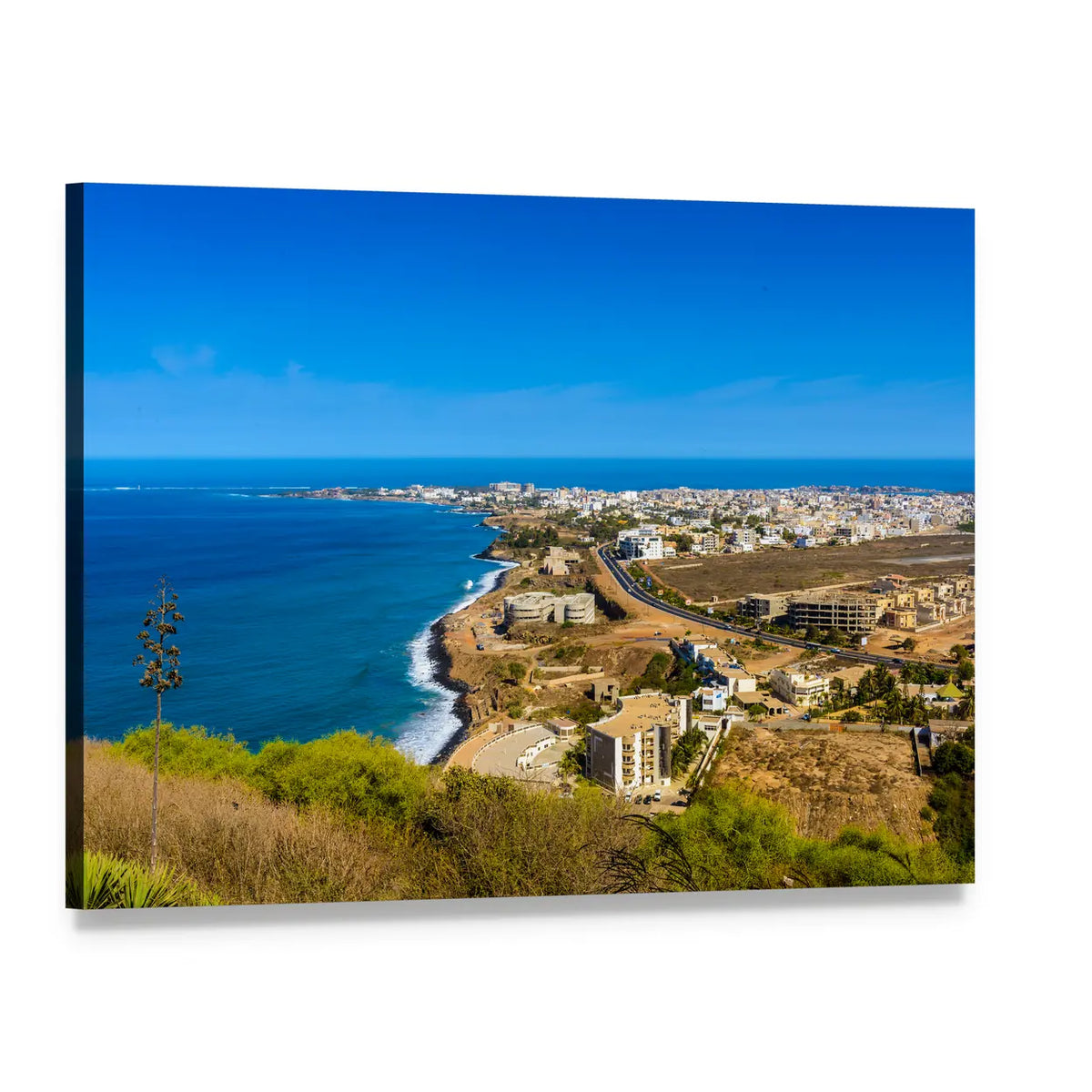 Dakar Coastal Panorama Canvas Wall Art, single panel gallery wrapped canvas, angled product view