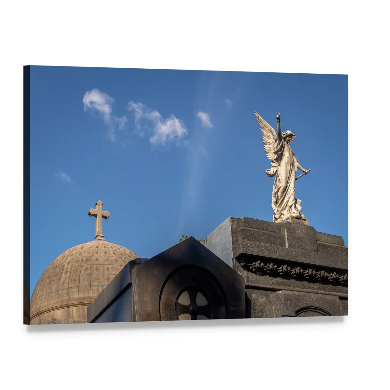 Recoleta Cemetery Angel Statue Canvas Wall Art, single panel gallery wrapped canvas, angled product view