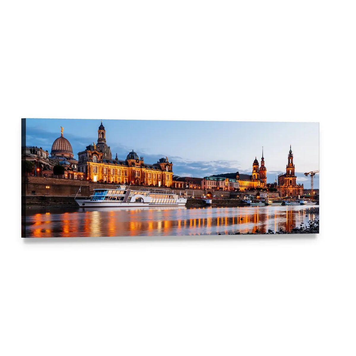 Elbe River at Night Panoramic Canvas Wall Art, single panel gallery wrapped canvas, angled product view