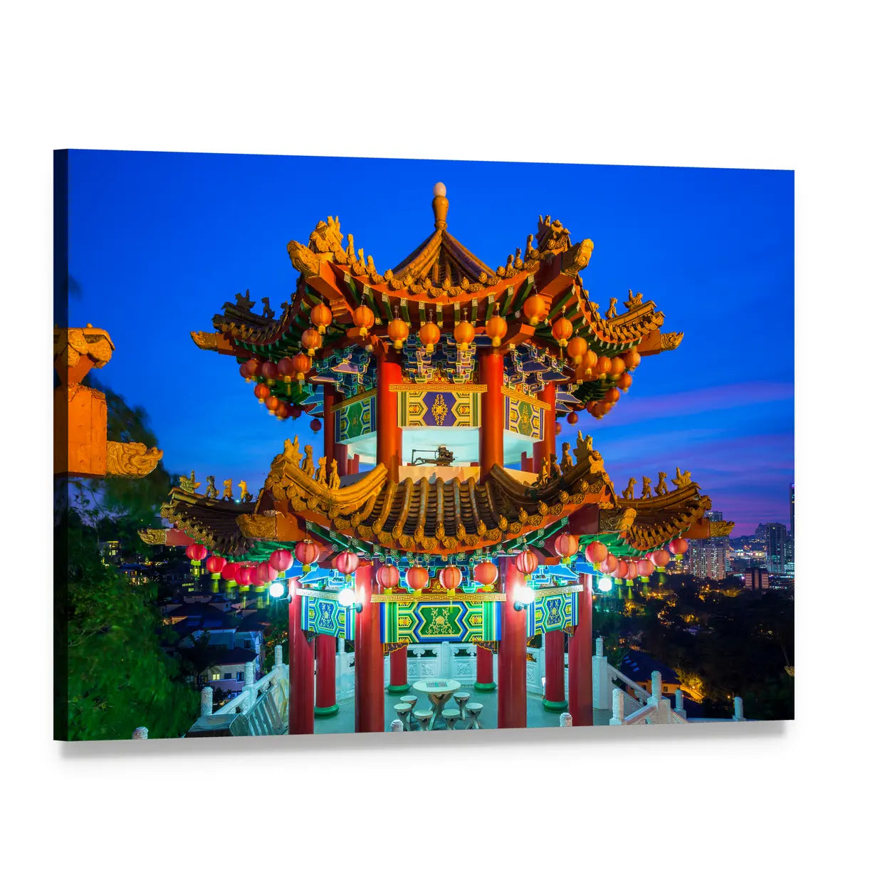 Thean Hou Buddhist Temple at Dusk Canvas Wall Art, single panel gallery wrapped canvas, angled product view