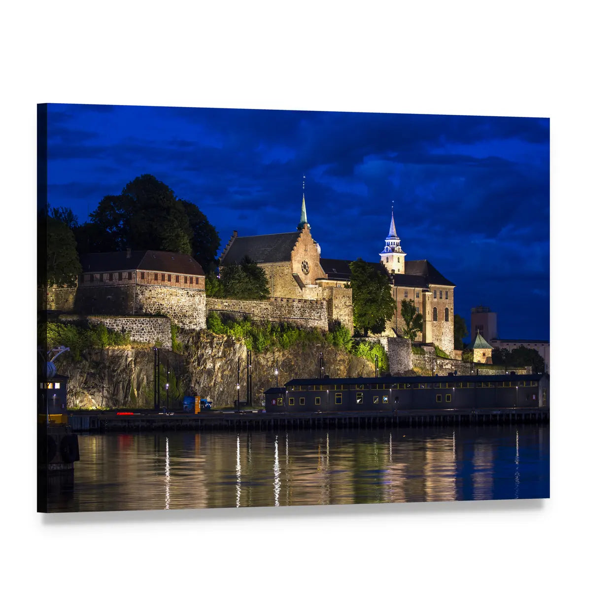 Akershus Fortress and Castle Canvas Wall Art, single panel gallery wrapped canvas, angled product view