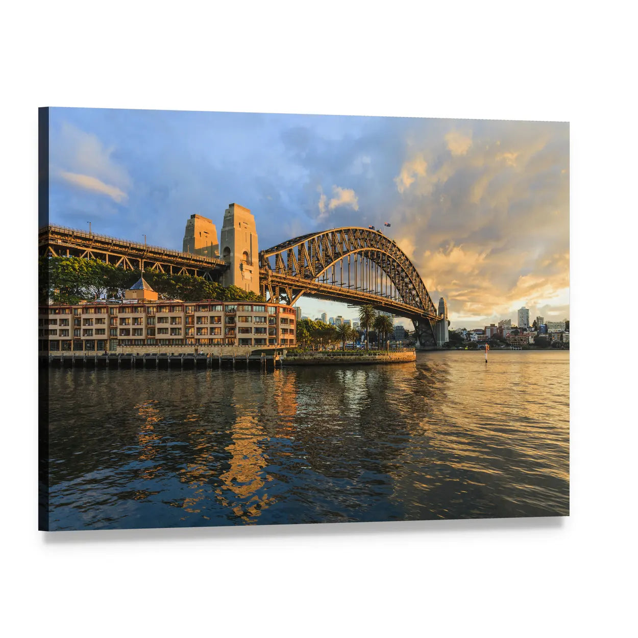 Sydney Harbour Bridge at Sunset Canvas Wall Art, single panel gallery wrapped canvas, angled product view